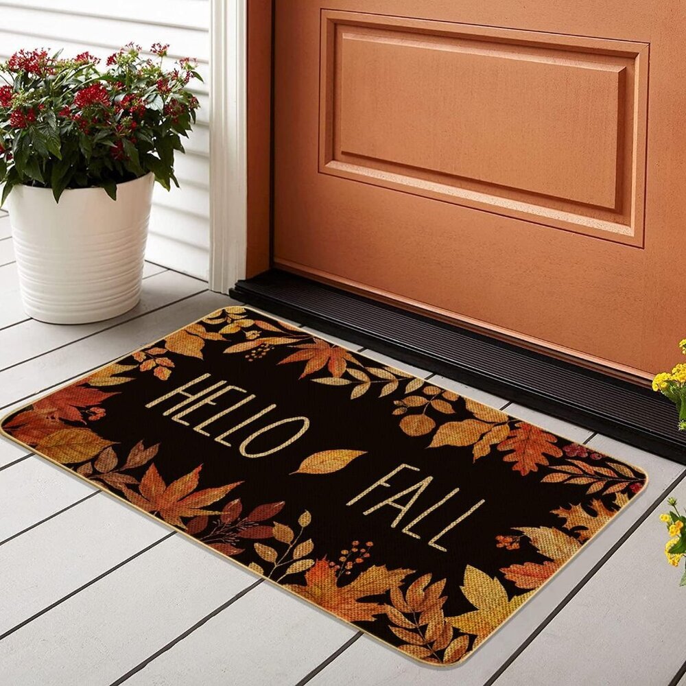 Hello Fall Maple Leaves Decorative Doormat, Fall Maple Leafs Door mat Indoor Out